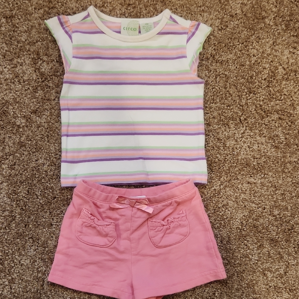 Circo Multicolor Striped Top & Shorts Matching Set, Size 12 Months